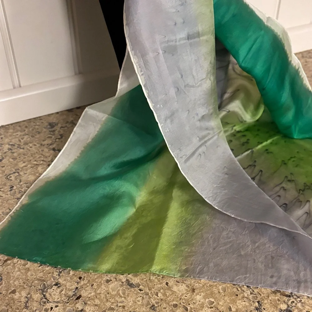 Elegant Green, Cream and Gray Silk Oblong Scarf. Perfect for St. Patrick’s Day!